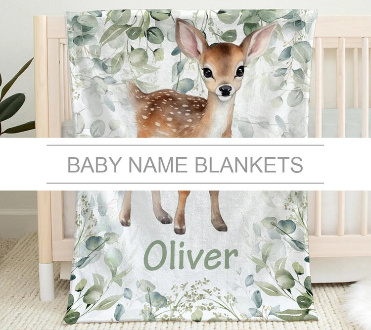 Baby Name Blankets Image of Deer on Personalized Baby Blanket
