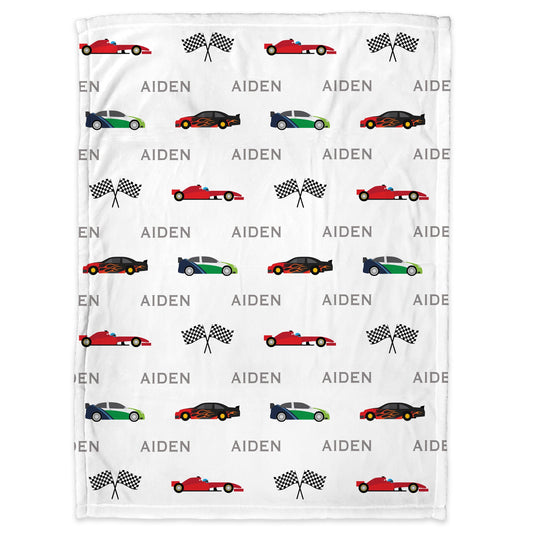 Personalized Race Car Baby Name Blanket Gift