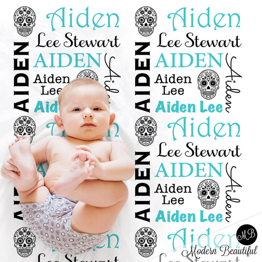sugar skull baby name blanket