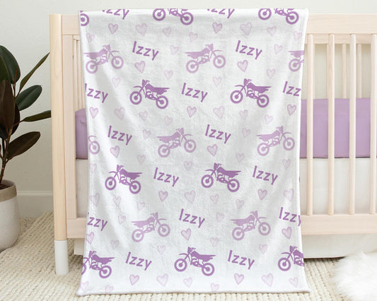 Girl Dirt Bike Baby Name Blanket Motocross Purple