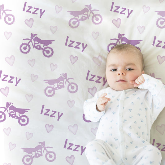 Girl Dirt Bike Baby Name Blanket Motocross Purple