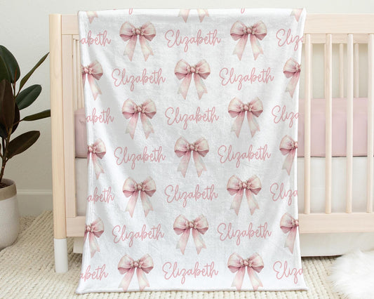 Personalized Pink Bow Baby Name Blanket