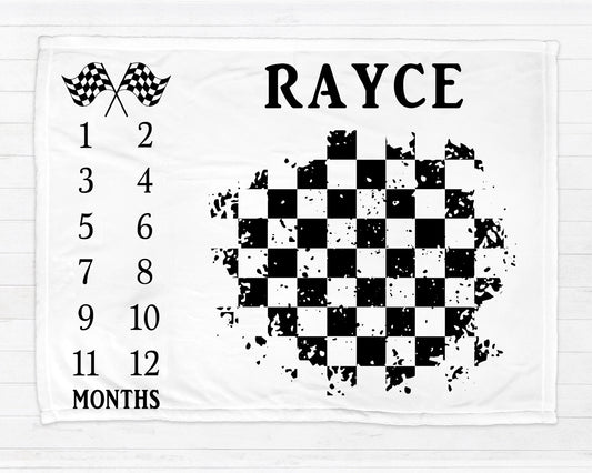 Race Flag Baby Milestone Blanket | Baby Growth Photo Blanket