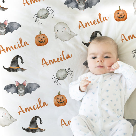Halloween Baby Name Blanket Personalized for Girl
