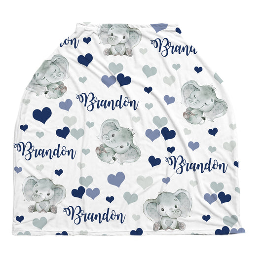 Baby boy elephant Personalized baby name carseat cover, infant car seat cover, navy, elephant car seat canopy cover, boy, nursing privacy
