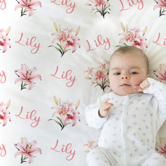Personalized Lily Baby Name Blanket Girl Pink