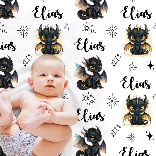 Dragon Baby Name Blanket Personalized | Medieval theme baby gift Choose Color