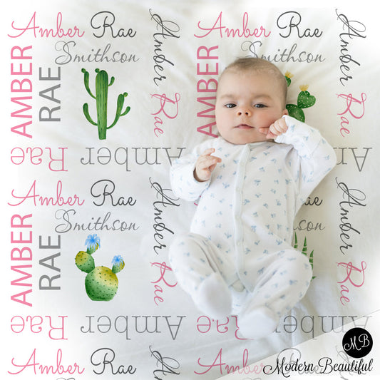cactus baby girl blanket