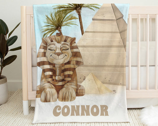 Personalized Egypt baby name blanket | Pyramid and Sphinx