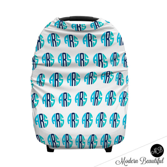 Monogram Car Seat Canopy Cover Aqua