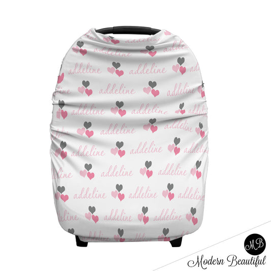 Hearts Car Seat Canopy Cover Pink