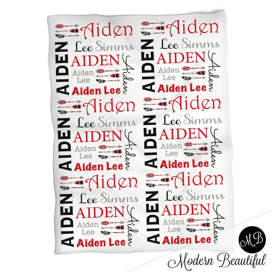 Personalized Arrows Baby Name Blanket Boy Red