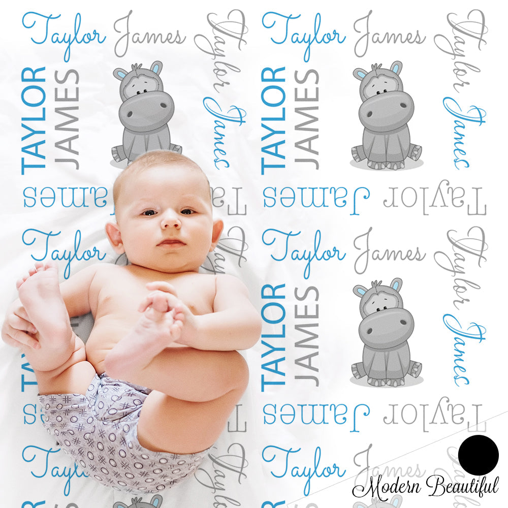 boy hippo baby name blanket