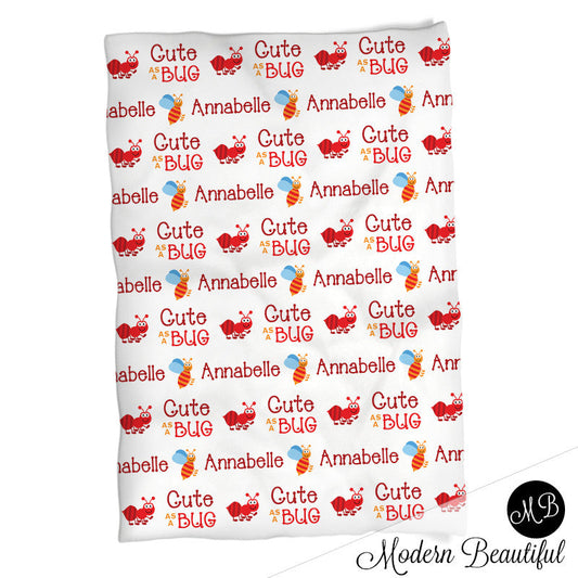 Personalized Bugs Baby Name Blanket Girl