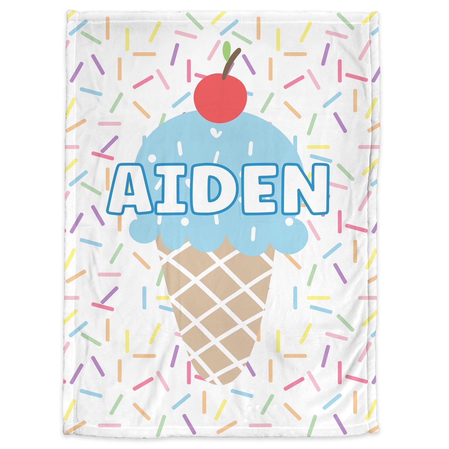 Personalized Baby Blanket – Blue Ice Cream Cone Swaddle for Boys | Summer Soft Baby Blanket