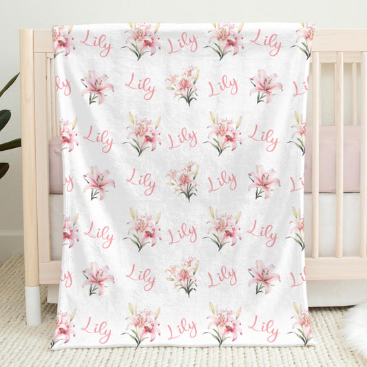 Personalized Lily Baby Name Blanket Girl Pink
