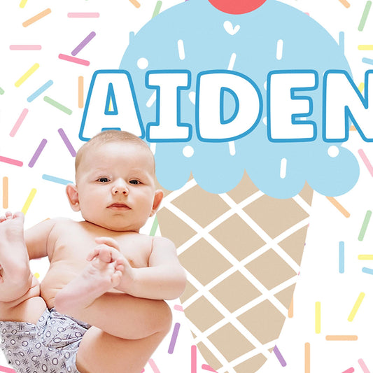 Personalized Baby Blanket – Blue Ice Cream Cone Swaddle for Boys | Summer Soft Baby Blanket