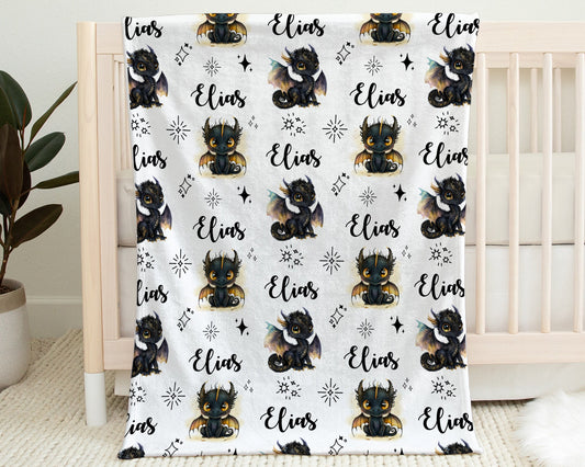 Dragon Baby Name Blanket Personalized | Medieval theme baby gift Choose Color