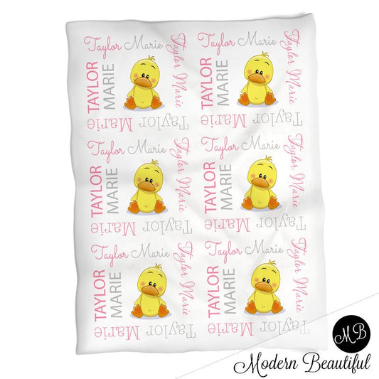 Personalized Duck Baby Name Blanket Girl