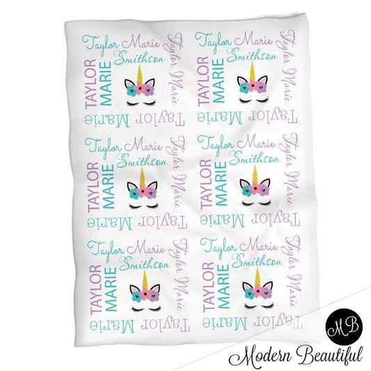 Personalized Unicorn Baby Name Blanket Girl