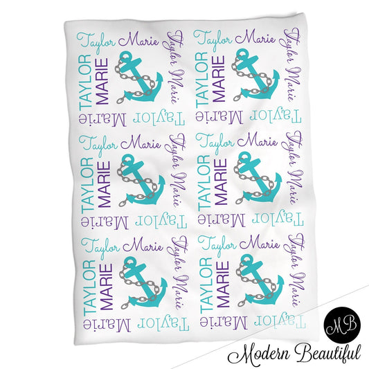 Personalized Anchor Baby Name Blanket Girl