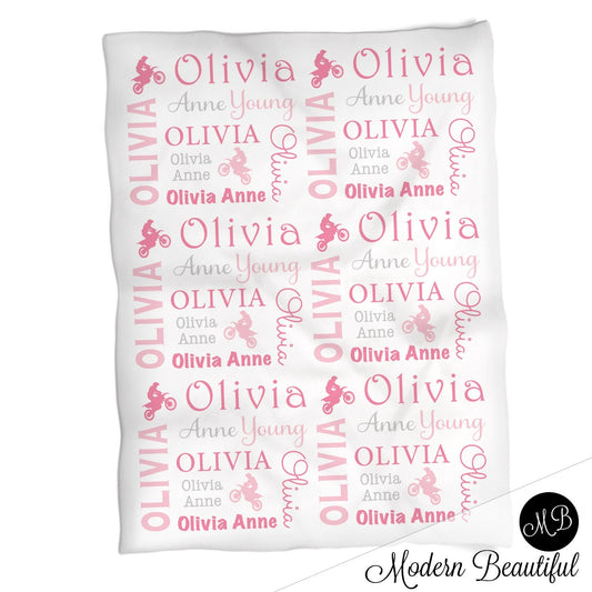 Personalized Dirtbike Motocross Baby Name Blanket Girl