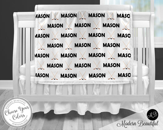 Personalized Hockey Baby Name Blanket Boy