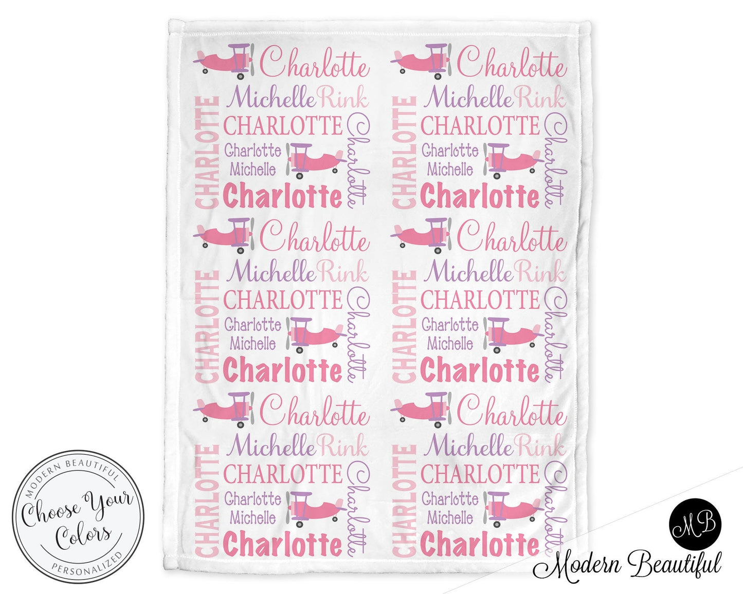 Airplane Blanket in Pink and Purple - full image