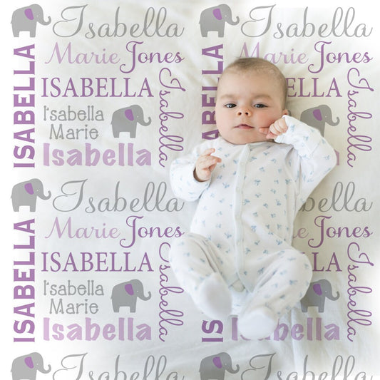 Personalized Elephant Baby Name Blanket