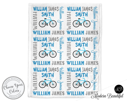 Personalized Bicycle baby boy blanket