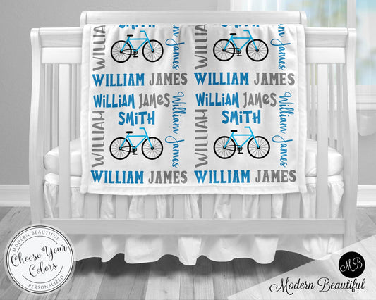 Personalized Bicycle baby boy blanket