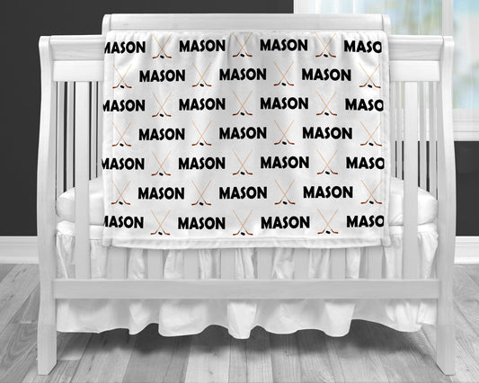 Personalized Hockey Baby Name Blanket Boy