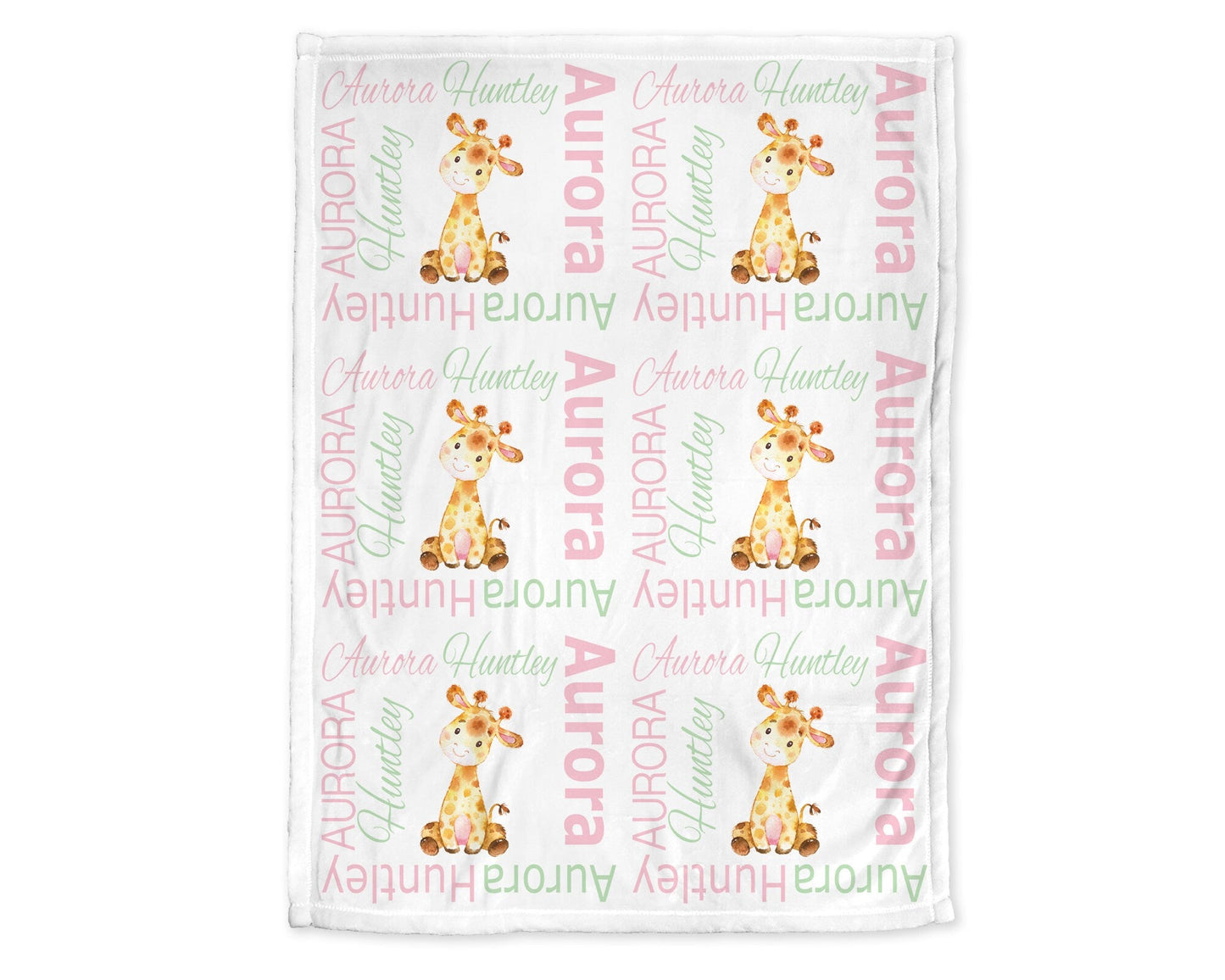Personalized Giraffe Safari Animal Baby Name Blanket Girl