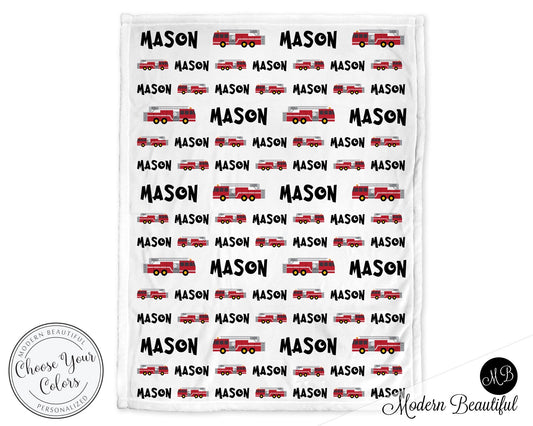 Personalized Fire Truck baby name blanket
