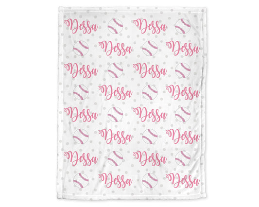 Personalized Baby Softball  Baby Name Blanket Girl