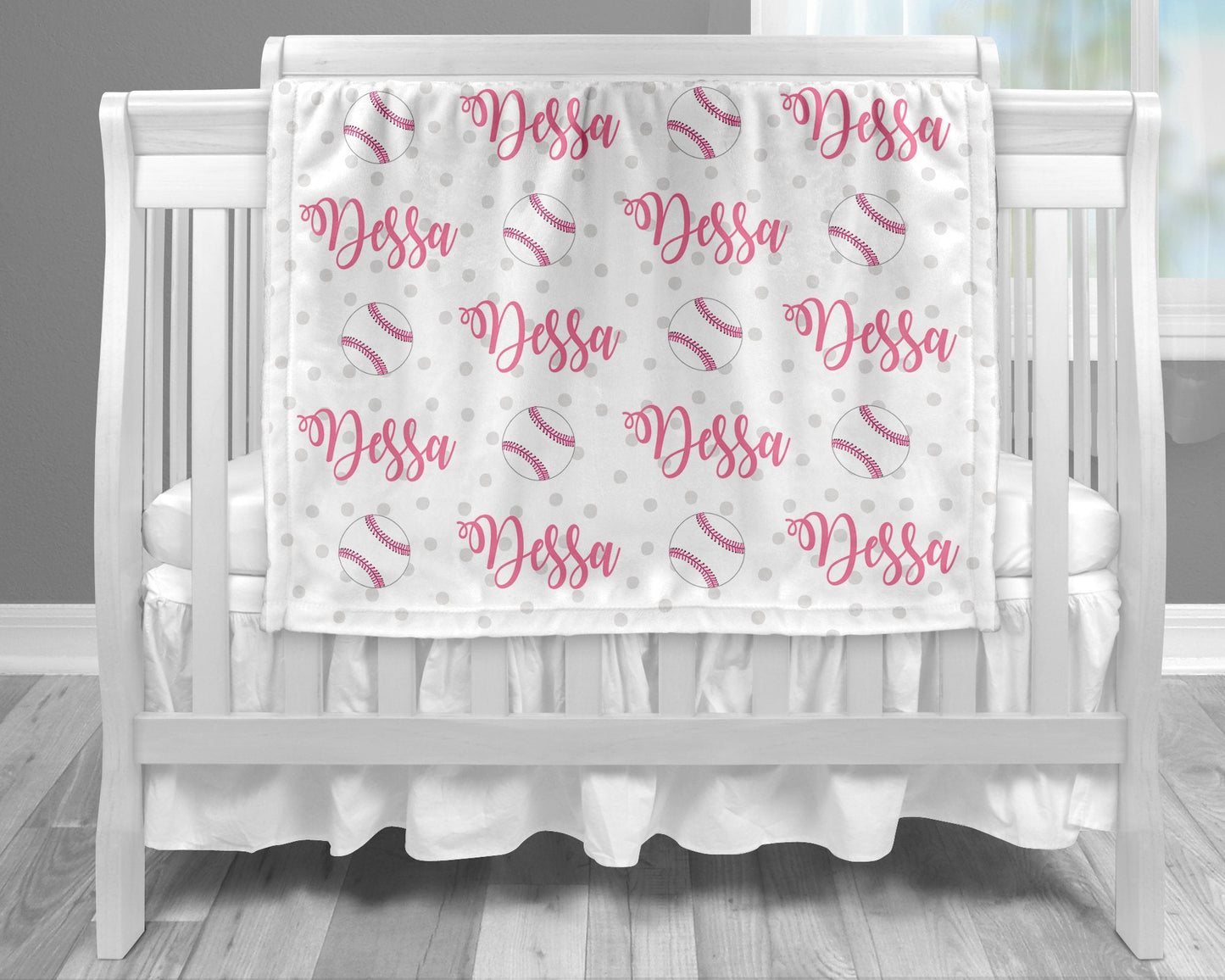 Personalized Baby Softball Baby Name Blanket Girl