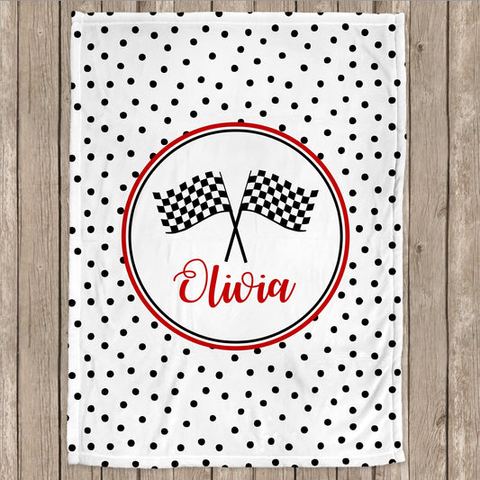 Personalized  Race Flags Baby Name Blanket Girl