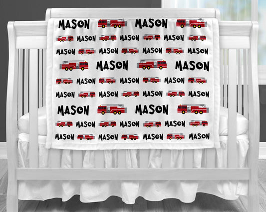 Personalized Fire Truck baby name blanket