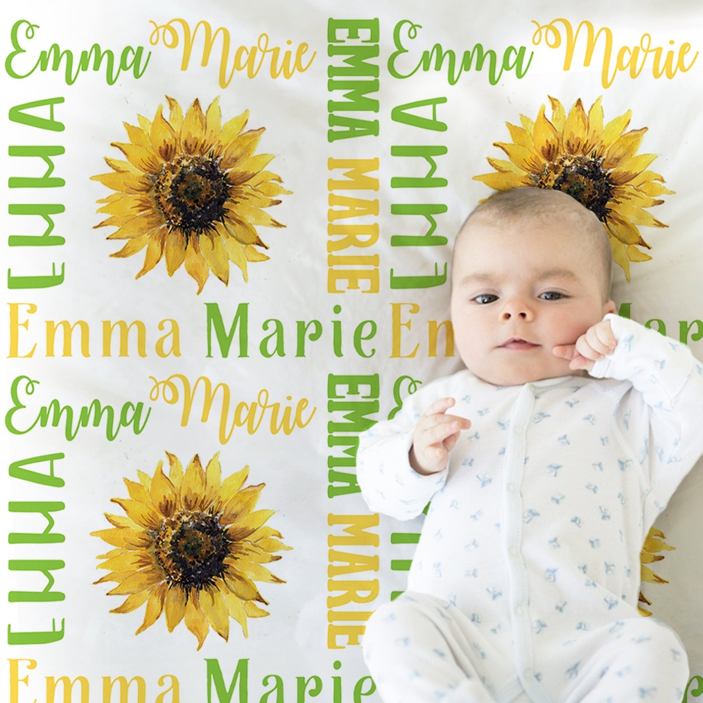 Personalized Sunflowers Baby Name Blanket Girl