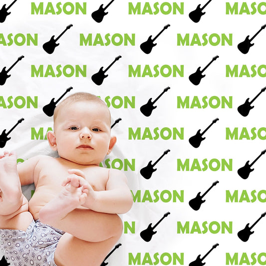 Personalized Guitar Baby Name Blanket