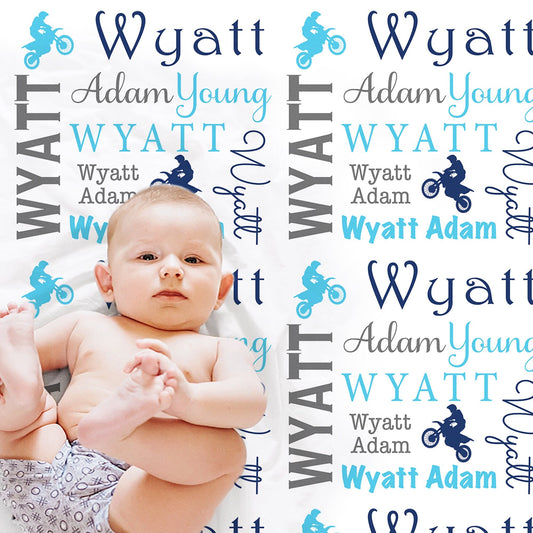 Personalized Motocross Baby Name Blanket Boy