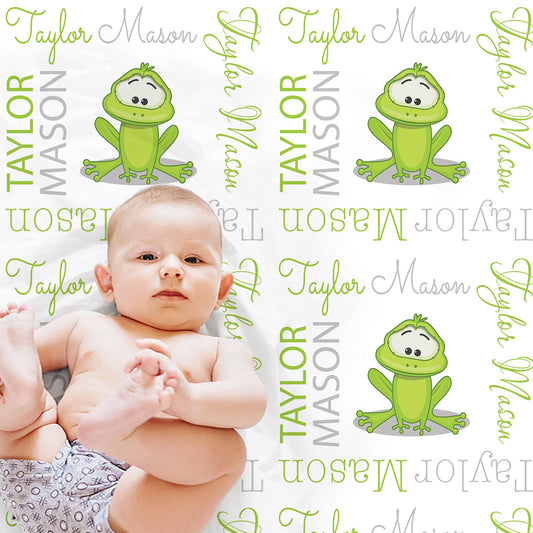 Personalized Frog Baby Name Blanket Boy