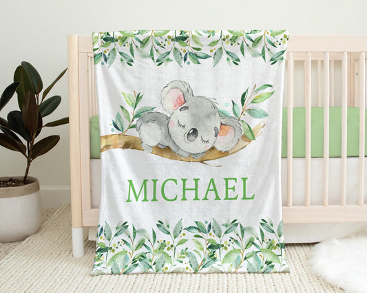 Personalized Koala Baby Name Blanket Boy