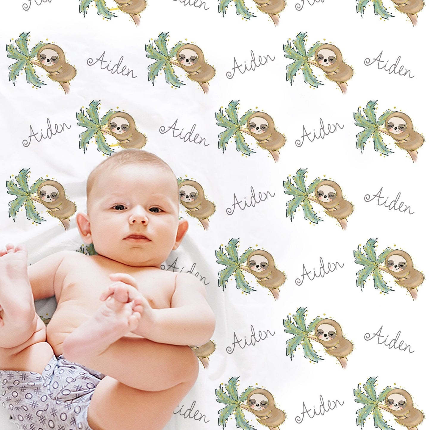 Personalized Sloth Baby Name Blanket