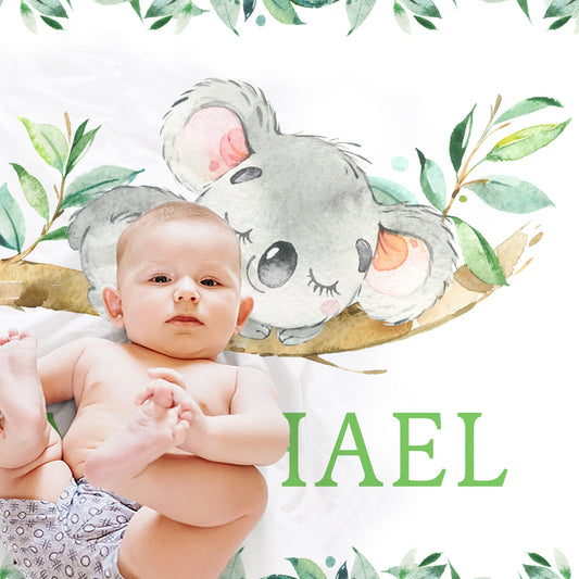 Personalized Koala Baby Name Blanket Boy