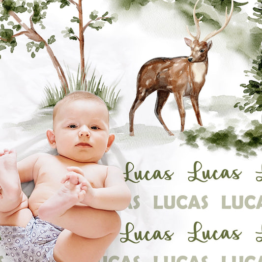 Personalized Deer Trees baby name blanket