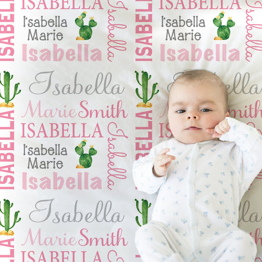 Personalized Cactus Baby Name Blanket Girl