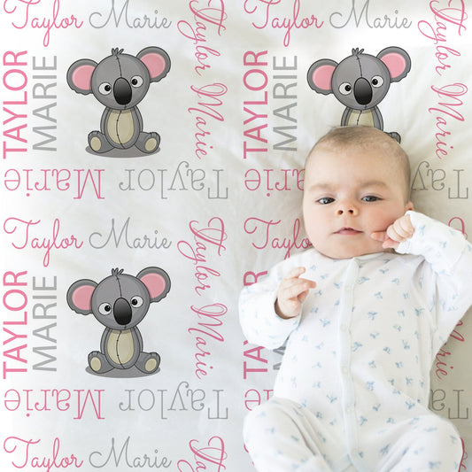 Personalized Koala Baby Name Blanket Girl