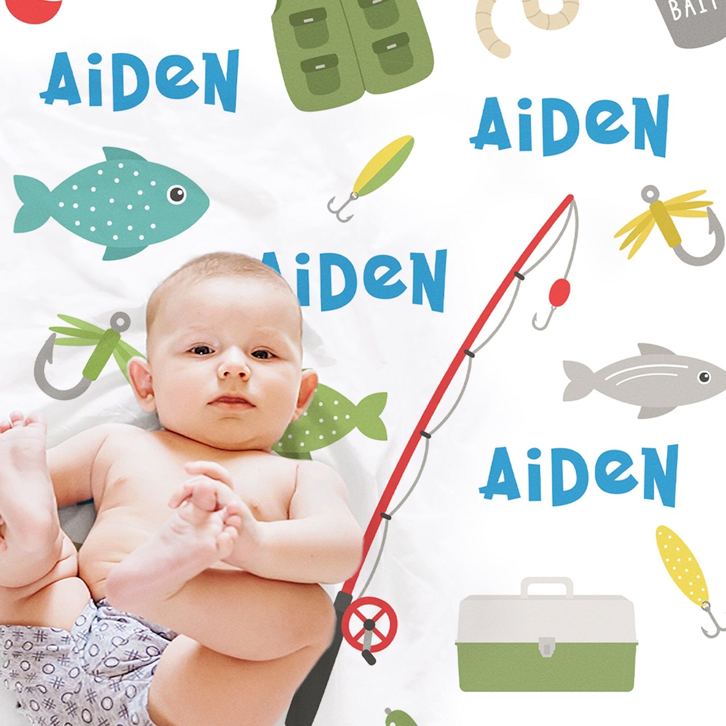 Personalized Fishing Baby Name Blanket Boy