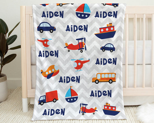 Personalized Cars Trucks Baby Name Blanket Boy